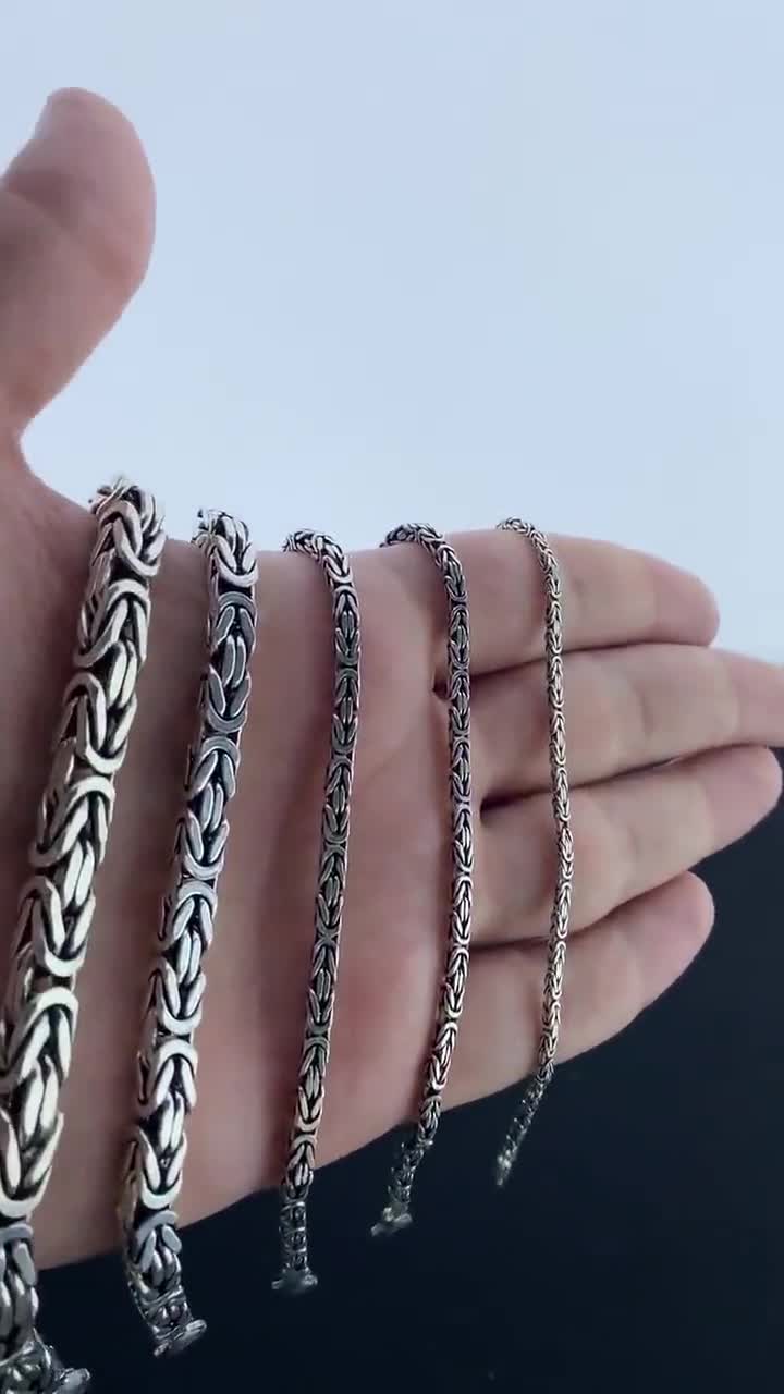 アクセサリー K Silver Chain Bracelet 925 Sterling Silver King Chain Bracelet, Real Silver Byzantine